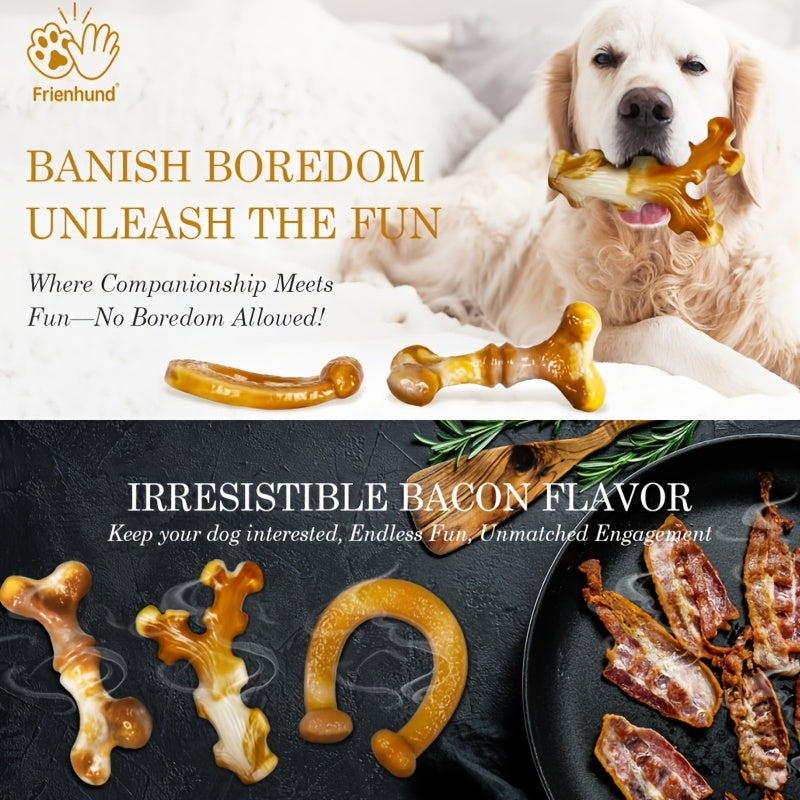 Tough Dog Chew Toy Set for Medium and Large Dogs, Textured Nylon Chewing Toys in 2-Piece or 3-Piece Bone Pack Options for Supervised Play