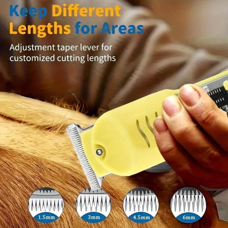 Pet Hair Trimmer Cordless Rechargeable, Low-Noise Electric Dog Clippers with 4 Limit Combs, LED Battery Display and Sharp Blades for Small and Large Dogs and Cats, Blue or Yellow