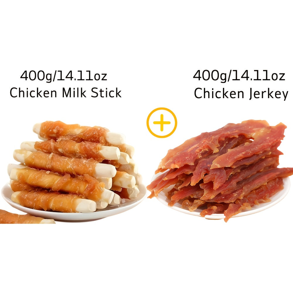 Dog Chew Treats Duo Packs, Chicken and Duck Jerky with Beef Chew Stick Options for Supervised Training Rewards, Everyday Snacks and Dog Gift Baskets