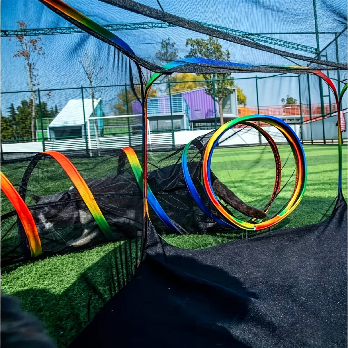 Rainbow Cat Enclosure for Indoor Cats, Portable Outdoor Catio Tent with Enclosed Run and Tunnel for Supervised Backyard Exploration