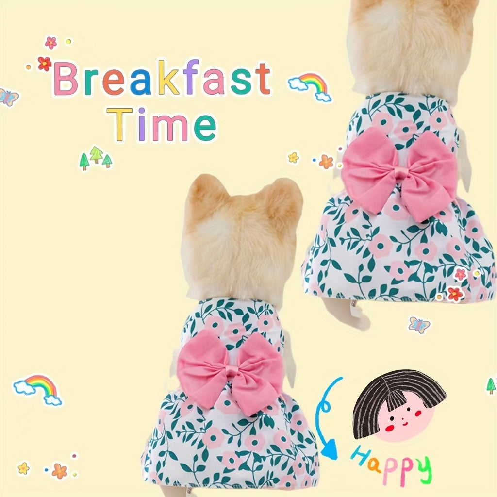 Dog Dress for Small Dogs Girls, 5 Pieces Pet Clothes Set with Bowknot Princess Dress and Flower Skirt, Cute Summer Outfits for Chihuahua Yorkshire Poodle Cats and Puppies, Breathable Puppy Apparel