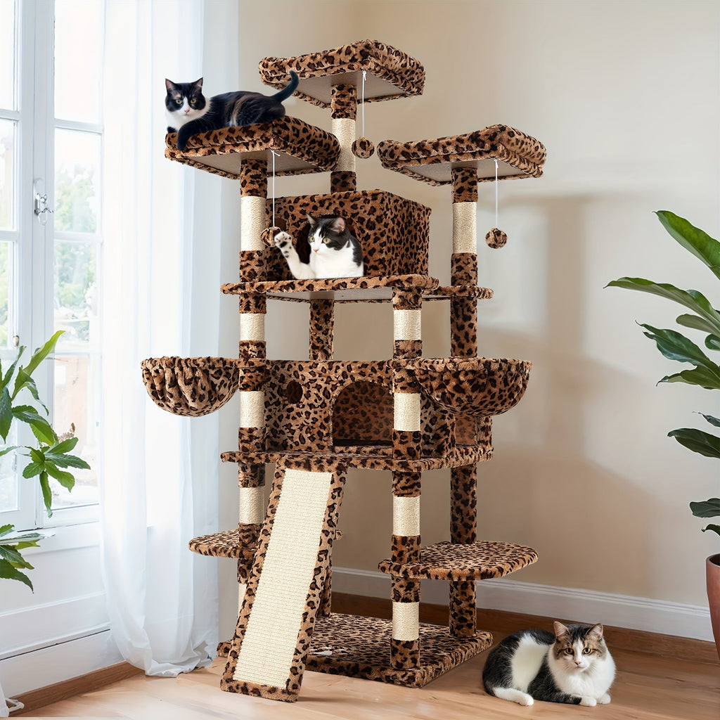 Cat Tree with Plush Baskets, 68 Inch Multi-Level Indoor Cat Tower with Condo Hideaway, Soft Perches, Sisal Scratching Posts and Wide Base