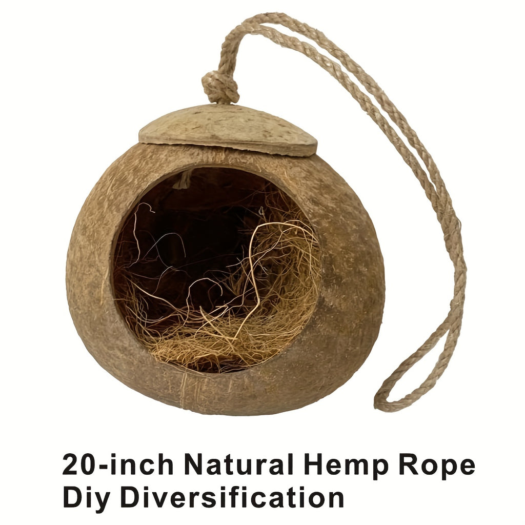 Coconut Shell Bird Nest 2 Pack with Hanging Ropes, Natural Bird Cage Hideaway Huts for Small Birds, Parakeet Cage Accessories and Decor