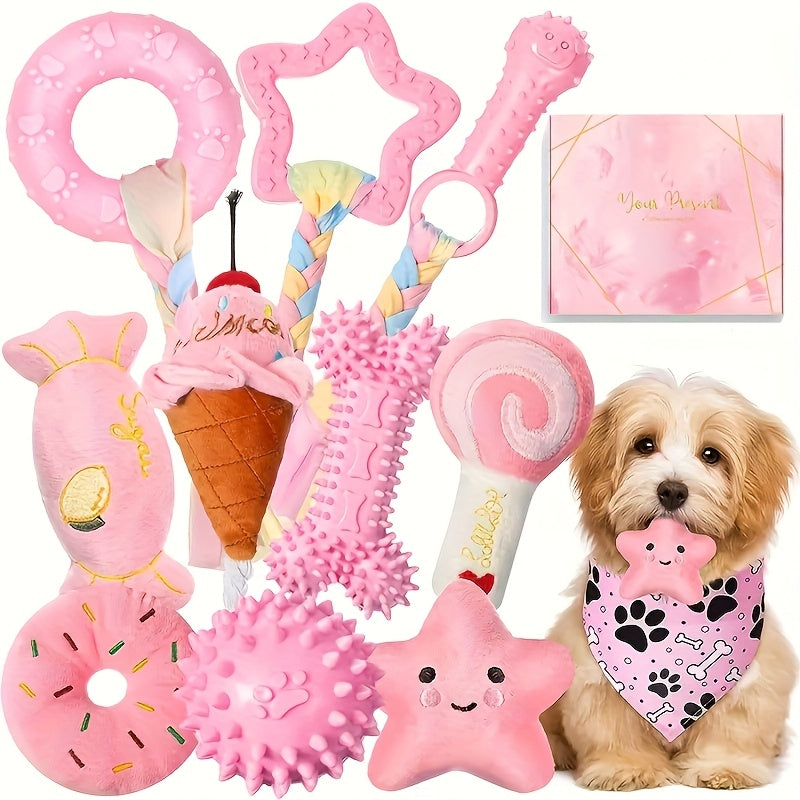 Small Dog Chew Toy Set 5 Pack, Random Puppy Toy Assortment in Pink or Blue for Supervised Gentle Chewing, Fetch and Everyday Interactive Play