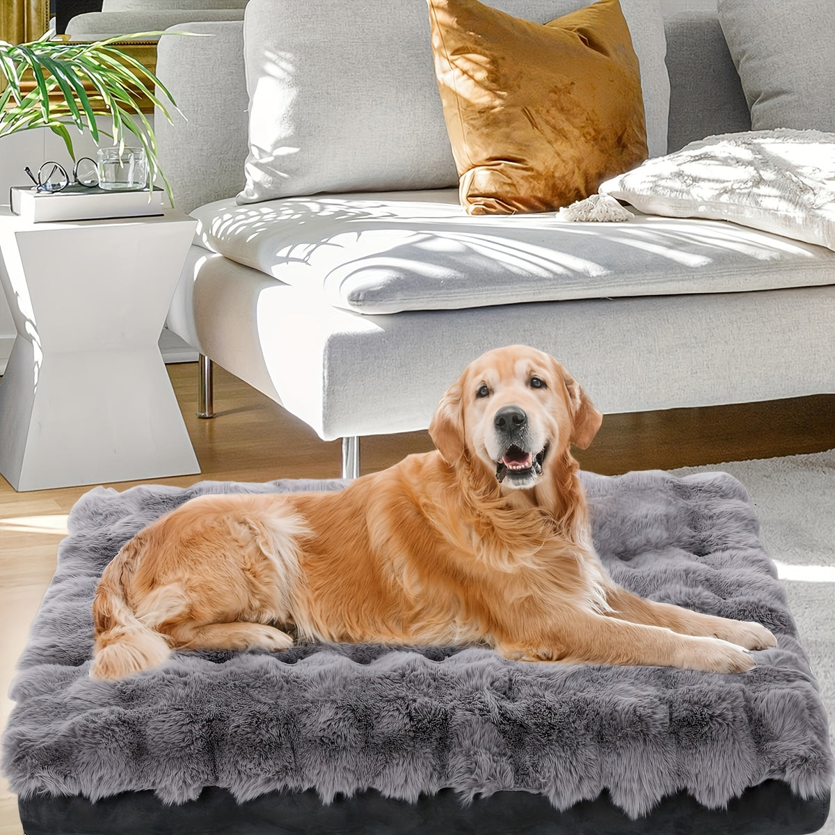 Faux Fur Dog Bed with Removable Washable Cover and Anti-Slip Bottom, Soft Fluffy Plush Sleeping Mat in Small to XXLarge Size Options