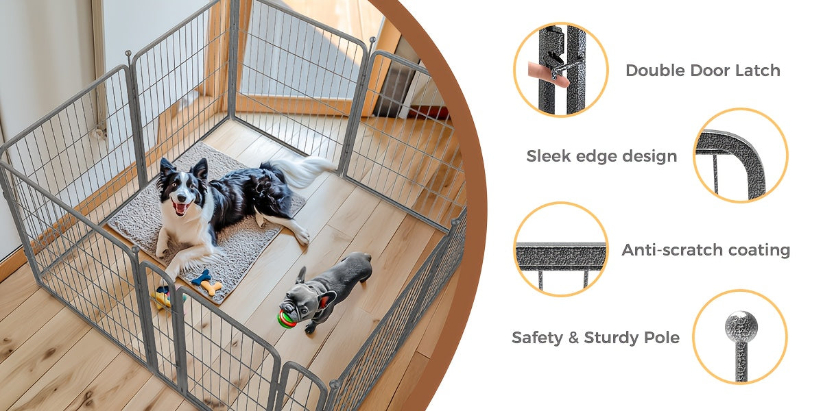 Dog Playpen 40 Inch in Silvery, Metal Pet Exercise Fence with Gate and 8, 16, 32 or 48 Panel Options for Indoor, Yard and RV Camping Use