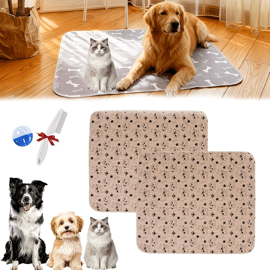 Washable Dog Pee Pads with Bone Print, 4-Layer Reusable Puppy Training Mats with Non-Slip Base for Floors, Crates and Travel, S M L