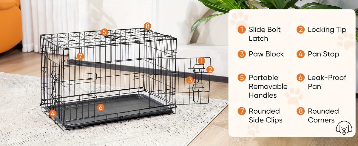 Wire Dog Crate in Black with Divider Panel and Removable Tray, Foldable Metal Pet Kennel with Carry Handle and Six Size Options for Home Training