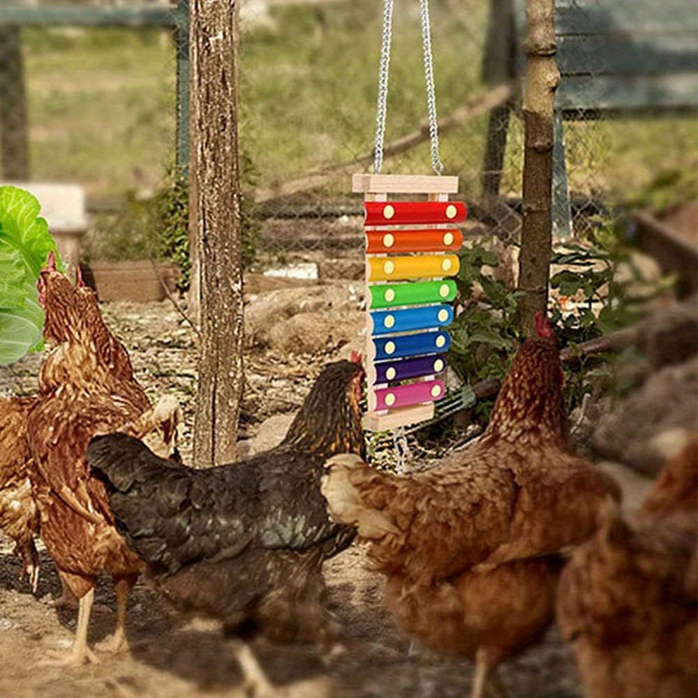 Chicken Enrichment Toys with Xylophone, Mirror, Ladder Bridge and Swing, 5 or 9 Piece Hanging Coop Accessory Sets for Backyard Hens and Poultry Play