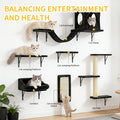 Cat Wall Furniture Set 6-Piece with Shelves, Condo, Scratching Board, Bridge and Tunnel, Wall-Mounted Indoor Cat Climbing and Resting Perches