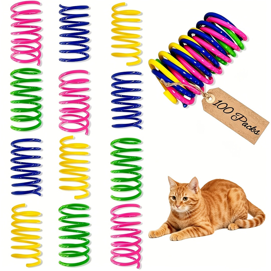 Cat Spring Toys 100 Pack for Indoor Cats and Kittens, Colorful Plastic Spiral Toys for Chasing, Batting and Supervised Interactive Play