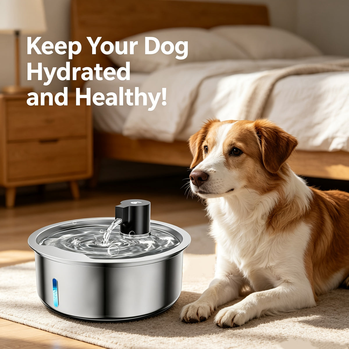 Pet Water Fountain 1.85 Gallon with Filter Bundles, Stainless Steel USB Powered Drinking Dispenser for Cats and Dogs, 5, 8 or 15 Cartridges