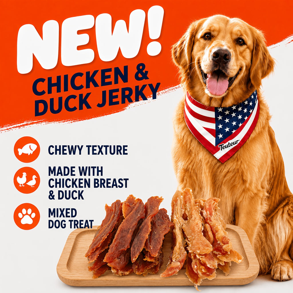 Air-Dried Dog Jerky Treats, Chicken and Duck Mixed Packs or Duck Sample Strips for Supervised Training Rewards, Walks and Everyday Snacks