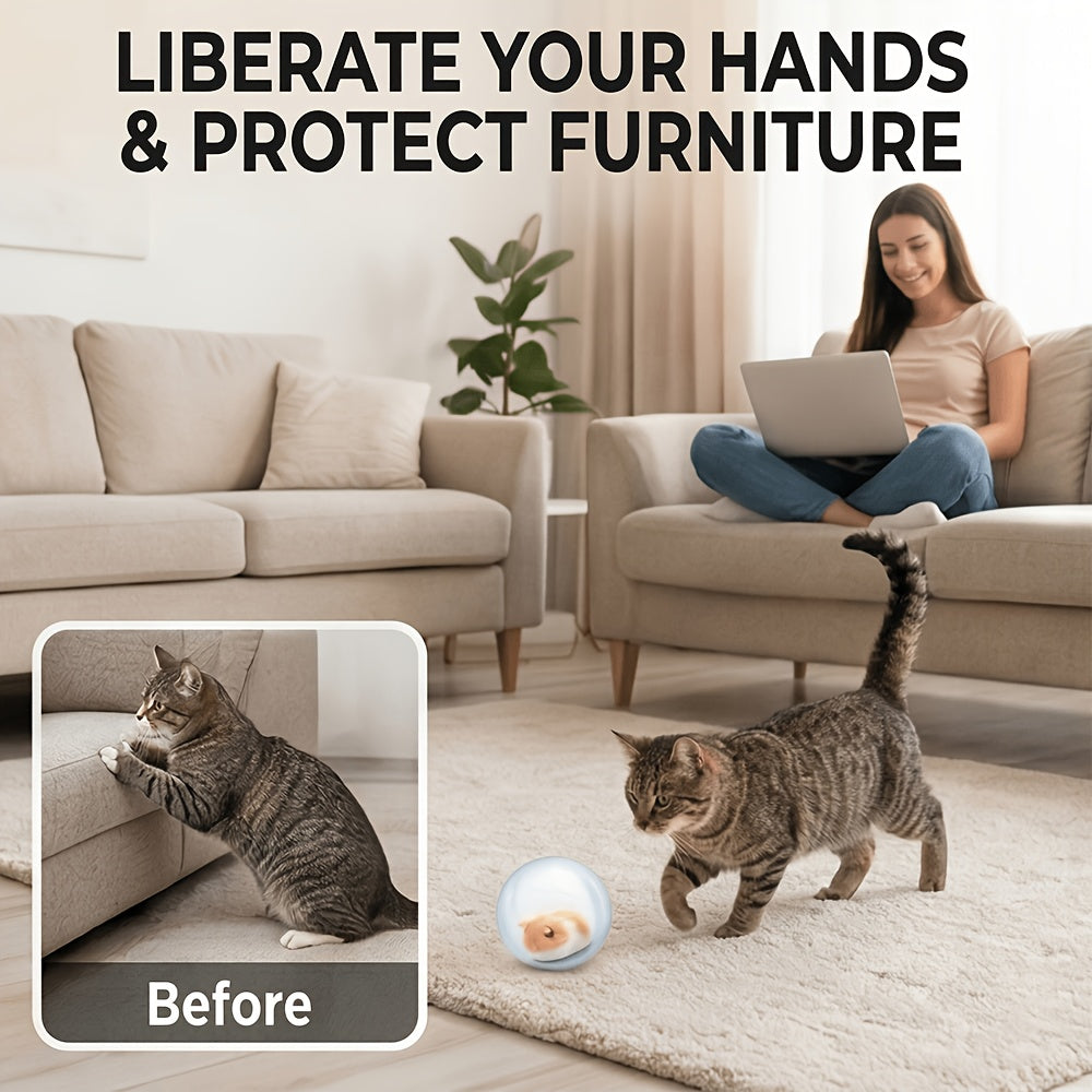 Motion Activated Cat Ball Toy, USB Powered Automatic Moving Pet Toy for Indoor Chase Play with Blue or Pink Rabbit and Squirrel Options
