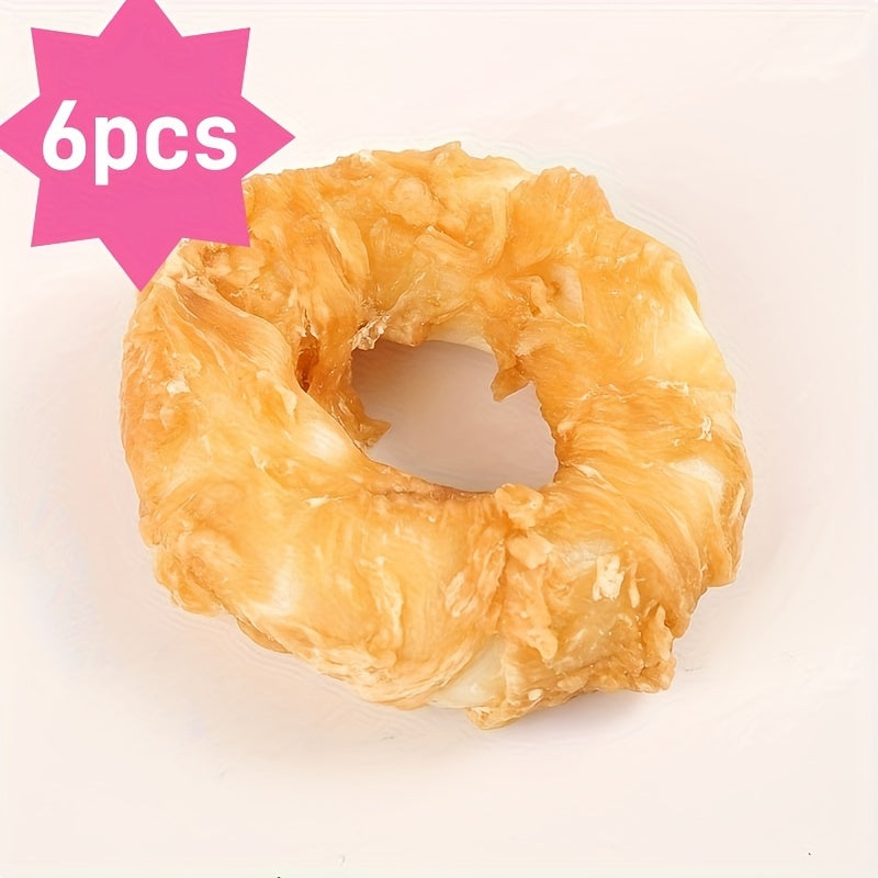 Donut Dog Treats with Chicken or Duck Meat Wrap, Ring-Shaped Snacks in 6-Piece or Two-Pack Options for Supervised Rewards and Everyday Treat Time