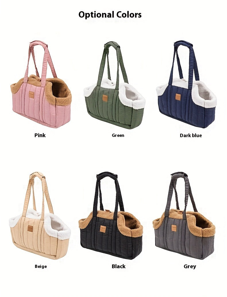 Pet Carrier Handbag with Snap Closure, Open-Top Winter Carrying Bag for Cool-Weather Outings in Green, Beige or Grey by Goodie Pet