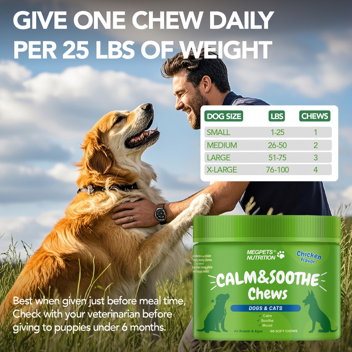 Calming Chews for Dogs and Cats, Chicken Flavor 90 Soft Chews, Bottled Pet Supplement in One, Two or Three Bottle Options for Wellness Routines
