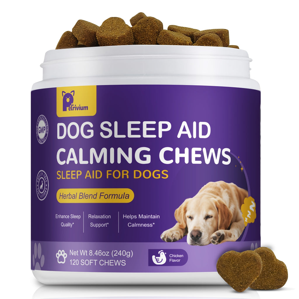 Chicken Flavor Dog Calming Chews, 120 Count Soft Chew Supplement with Herbal Blend Formula in a 240g Jar for Owner-Managed Wellness Routines