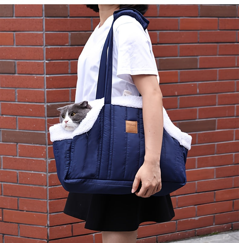 Pet Carrier Handbag with Snap Closure, Open-Top Winter Carrying Bag for Cool-Weather Outings in Green, Beige or Grey by Goodie Pet