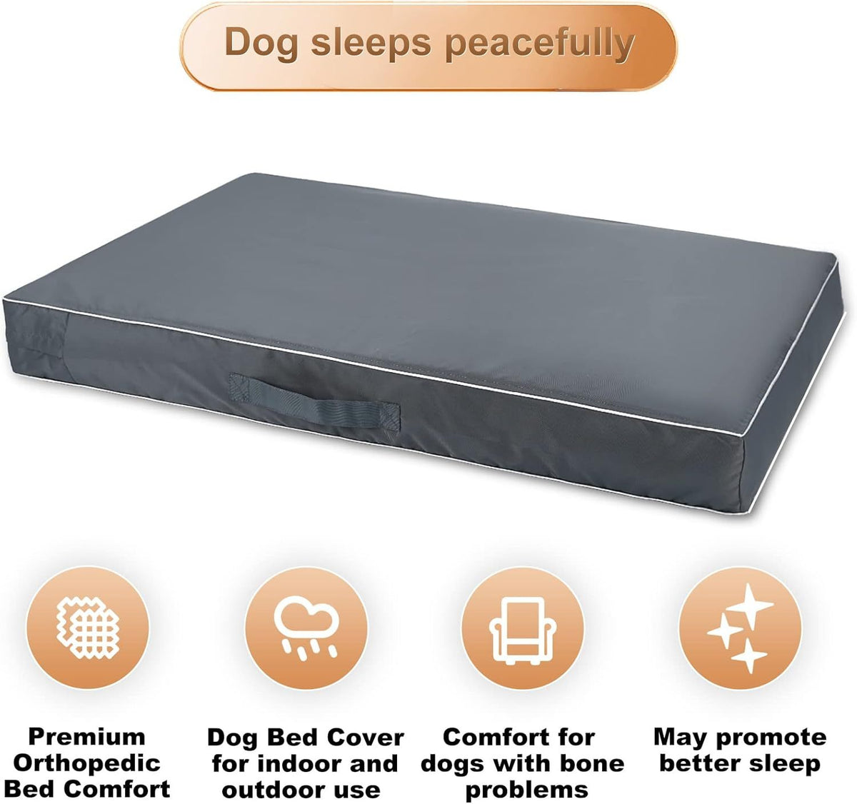 Dog Bed Cushion Cover with Zipper, Soft Washable Water-Repellent Pet Bedding Case in Grey, Black or Navy with Medium to Extra Large Size Options