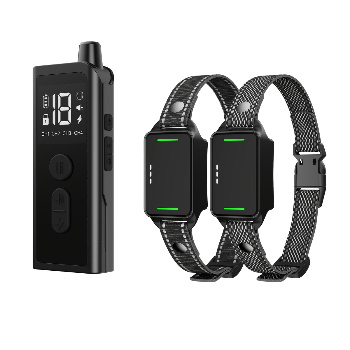 Electronic Dog Training Collar with Remote, Adjustable Nylon Strap, Beep, Vibration, Static Stimulation and Finder Light, Black or White Options
