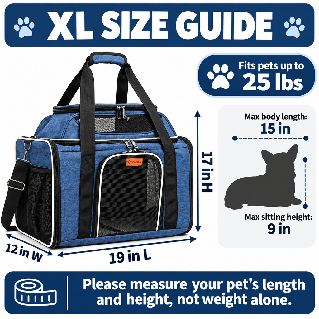 XL Soft-Sided Pet Carrier 19 x 12 x 17 Inch for Cats and Small Dogs up to 25 lbs, Five-Side Mesh Travel Bag with Expandable Top and Removable Mat