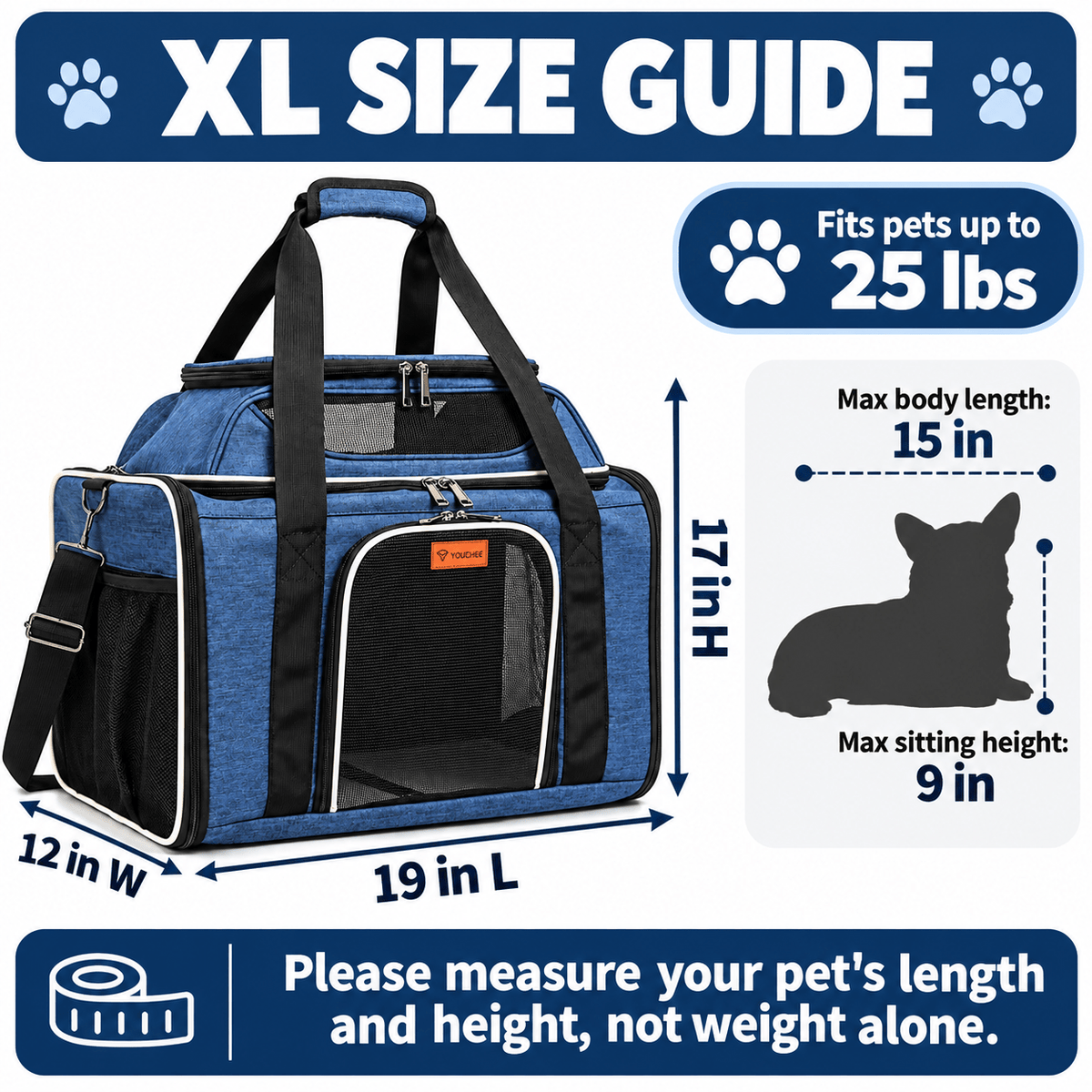 XL Soft-Sided Pet Carrier 19 x 12 x 17 Inch for Cats and Small Dogs up to 25 lbs, Five-Side Mesh Travel Bag with Expandable Top and Removable Mat