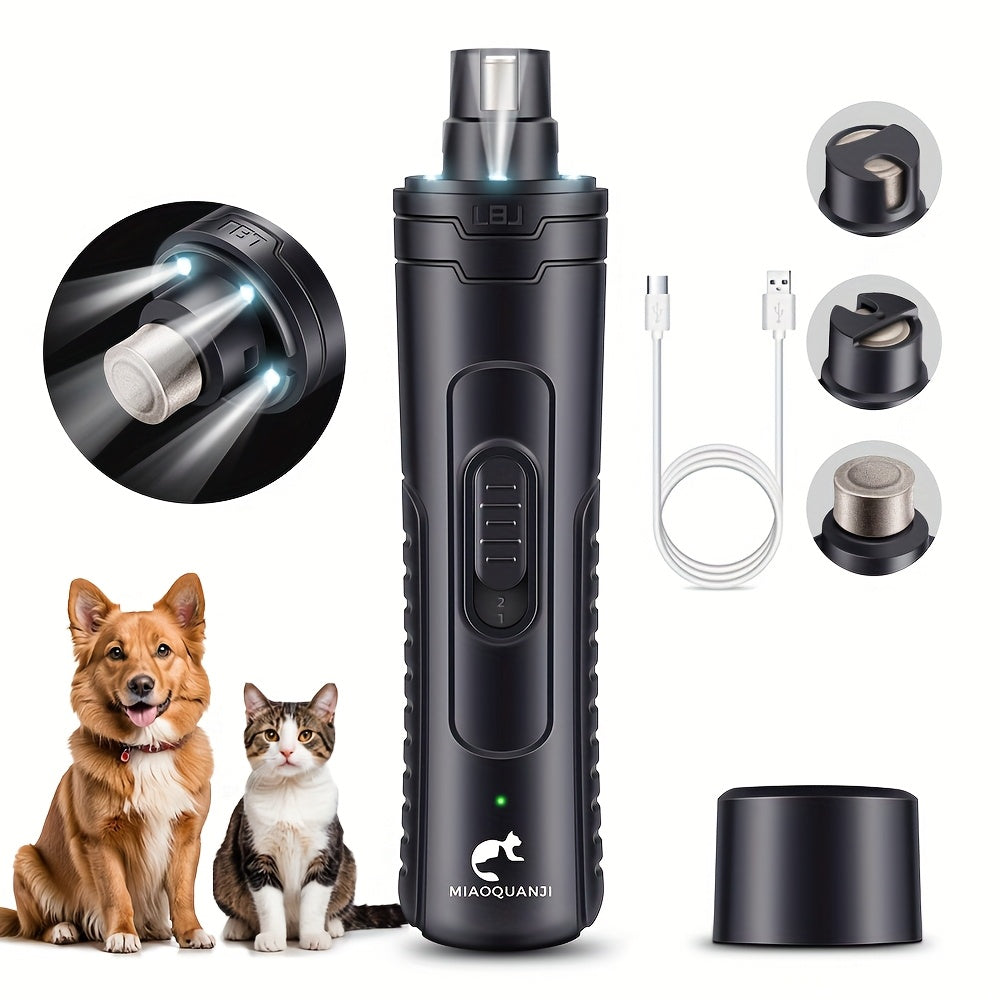 Pet Nail Grinder F3 with 3 LED Lights, Electric Dog and Cat Nail File with Diamond Grinding Head and Protective Sleeve for Home Grooming