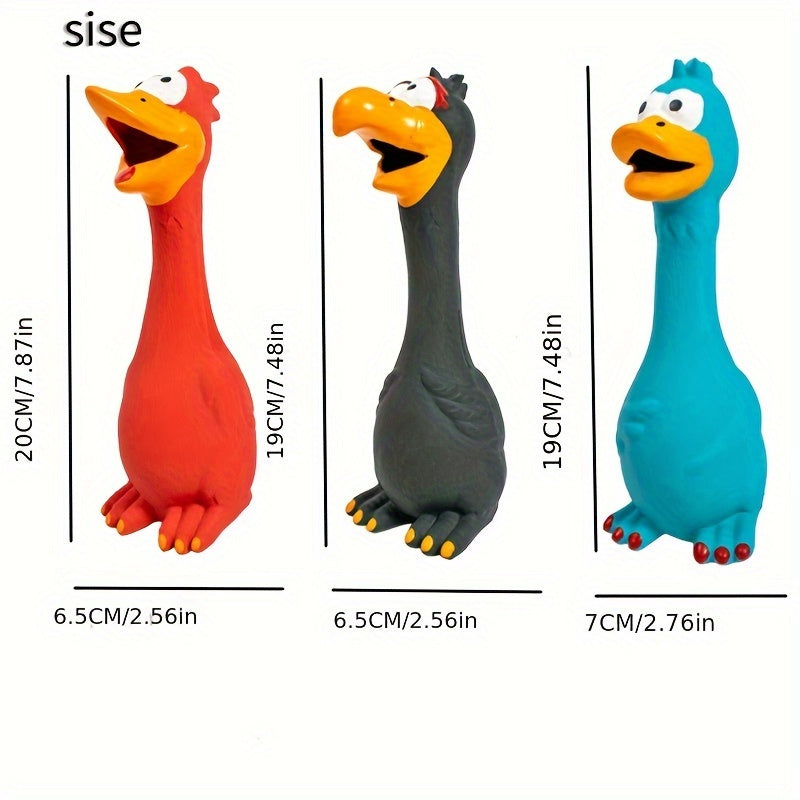 Squeaky Chicken Dog Toy, Rubber Chew and Interactive Play Toy with Brown Chicken, Black Duck or Three-Piece Bird Set Options