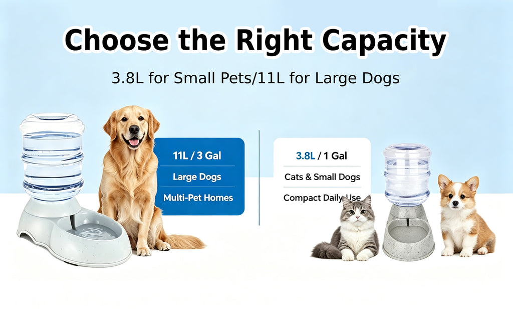 Gravity-Fed Dog Water Dispenser 2.91 Gallon, Gray Large Capacity Pet Waterer for Dogs and Cats, Automatic Refill Drinking Station for Home