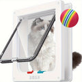 Cat Door with 4-Way Lock, Weatherproof Pet Flap for Cats and Dogs with Bonus Rainbow Ball Toy, M L XL Sizes in White, Black or Coffee