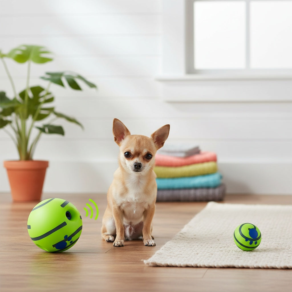 Dog Sound Ball 5.51 Inch in Green, Battery-Free Interactive Giggle Toy for Supervised Rolling, Chasing and Indoor or Outdoor Play Sessions