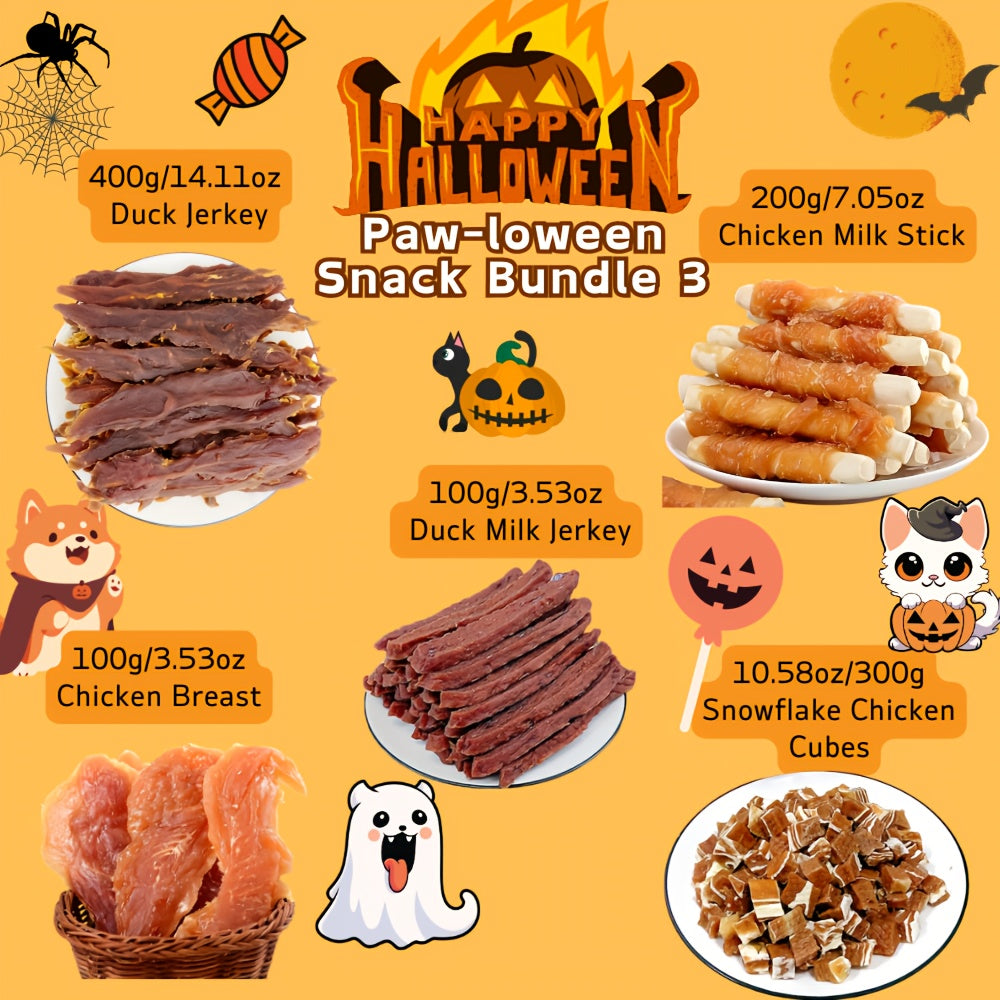 Halloween Dog Treat Bundle 1100g, Paw-loween Chicken and Duck Snack Assortments with Eight Bundle Options for Seasonal Gifts and Supervised Rewards