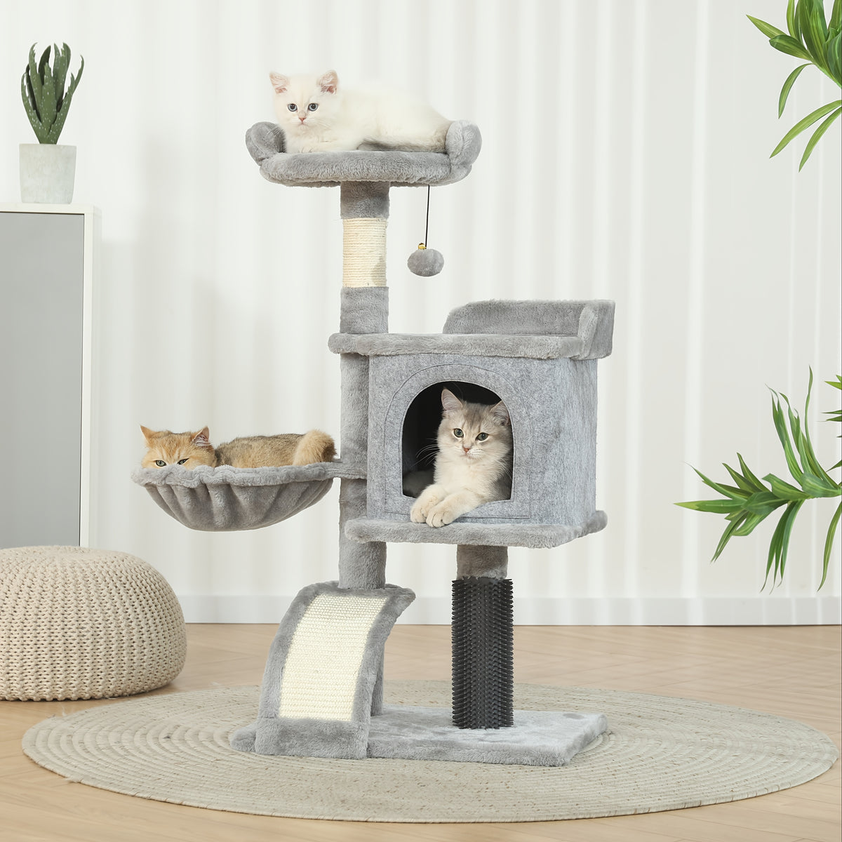 Cat Tree 36.6 Inch with Hammock and Plush Perch, Multi-Level Indoor Cat Climbing Tower with Sisal Scratching Post in Gray or Dark Gray