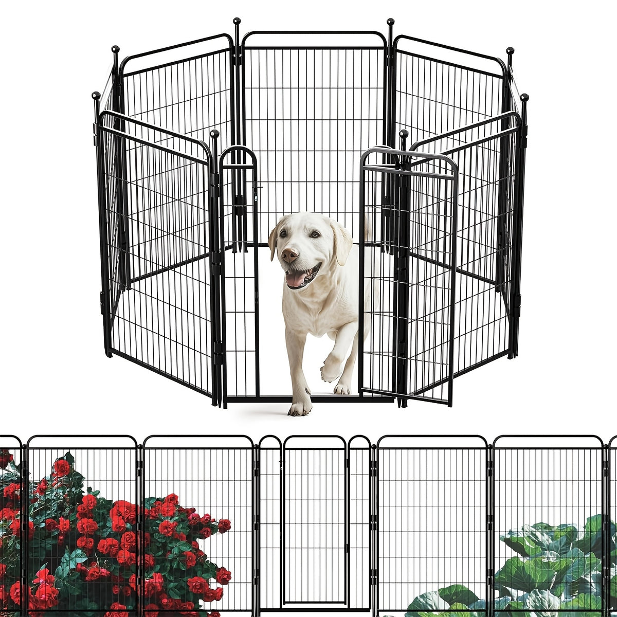 Dog Playpen with Gravity Lock Gate, 8-Panel Foldable Indoor Outdoor Pet Fence in 24 or 32 Inch Options for Small and Medium Dogs