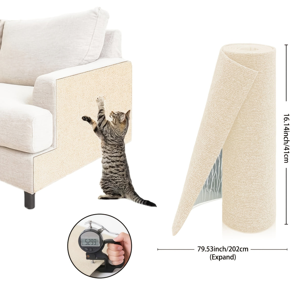 Self-Adhesive Cat Scratch Furniture Protector, Trimmable Scratching Mat for Sofa and Wall Coverage, Three Size Options and Eight Colors