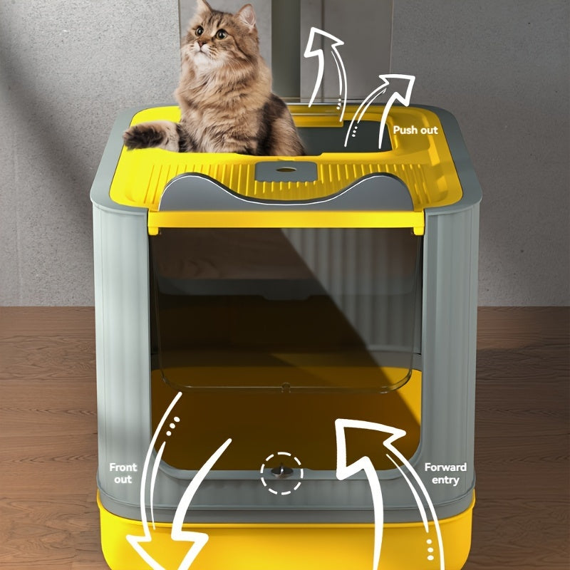 Extra Large Cat Litter Box with Front-Loading Drawer, 4-in-1 Enclosed Double-Door Cat Toilet with Top Cover, Scoop and Carbon Bag