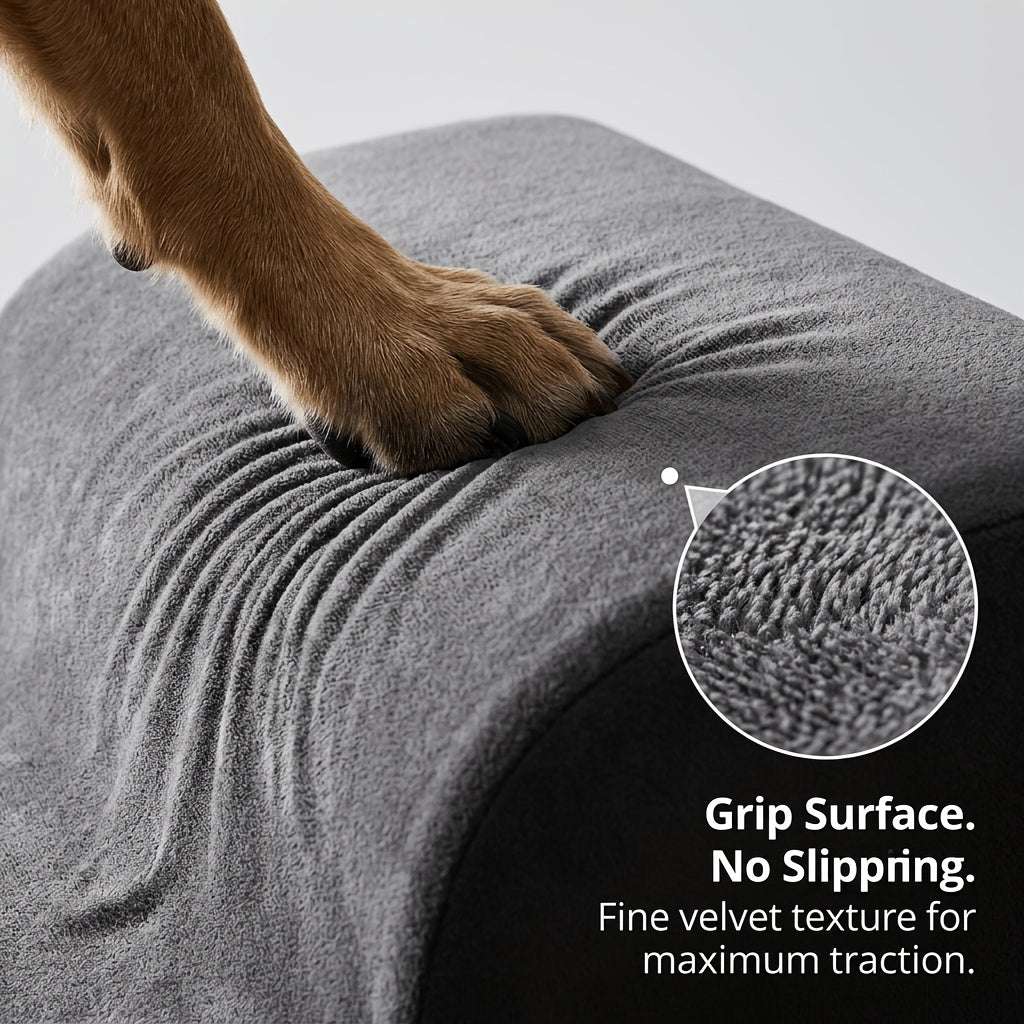 Dog Stairs for Bed with Dutch Velvet, Non-Slip Pet Steps for Small and Senior Dogs, 2/3/4-Step Options for Sofa and Couch, Gray or Pink