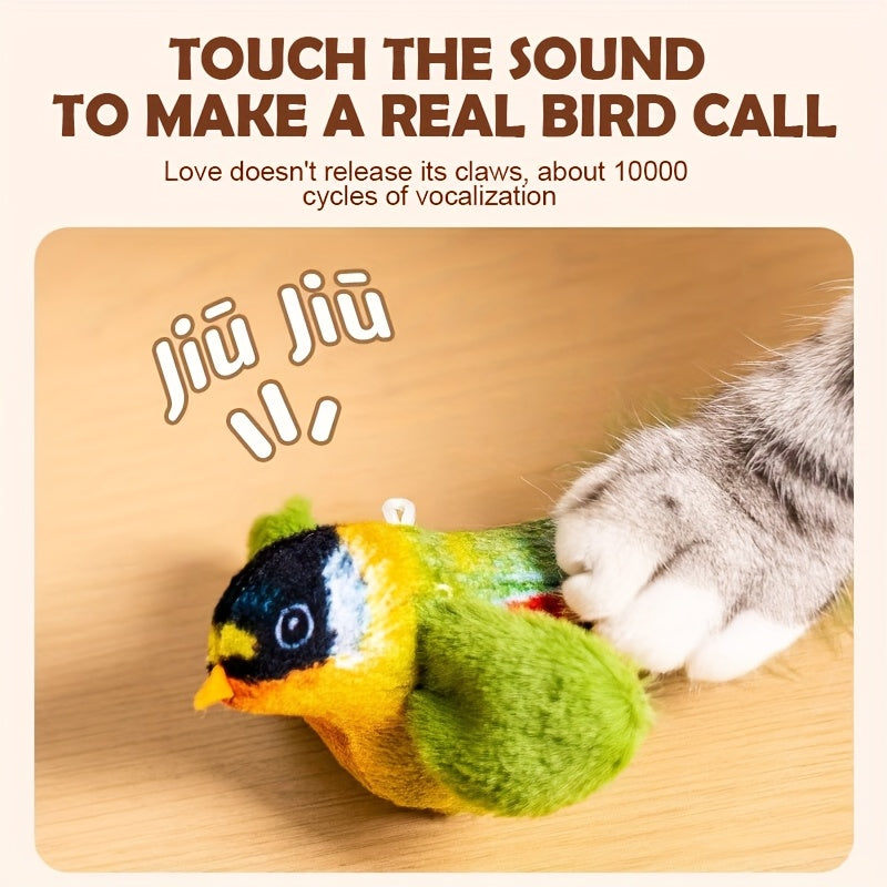 Chirping Bird Cat Toys, 2-Pack Feather Kicker Toys with Pet Herb for Interactive Hunting Play, Kitten and Adult Cat Enrichment, Random Colors