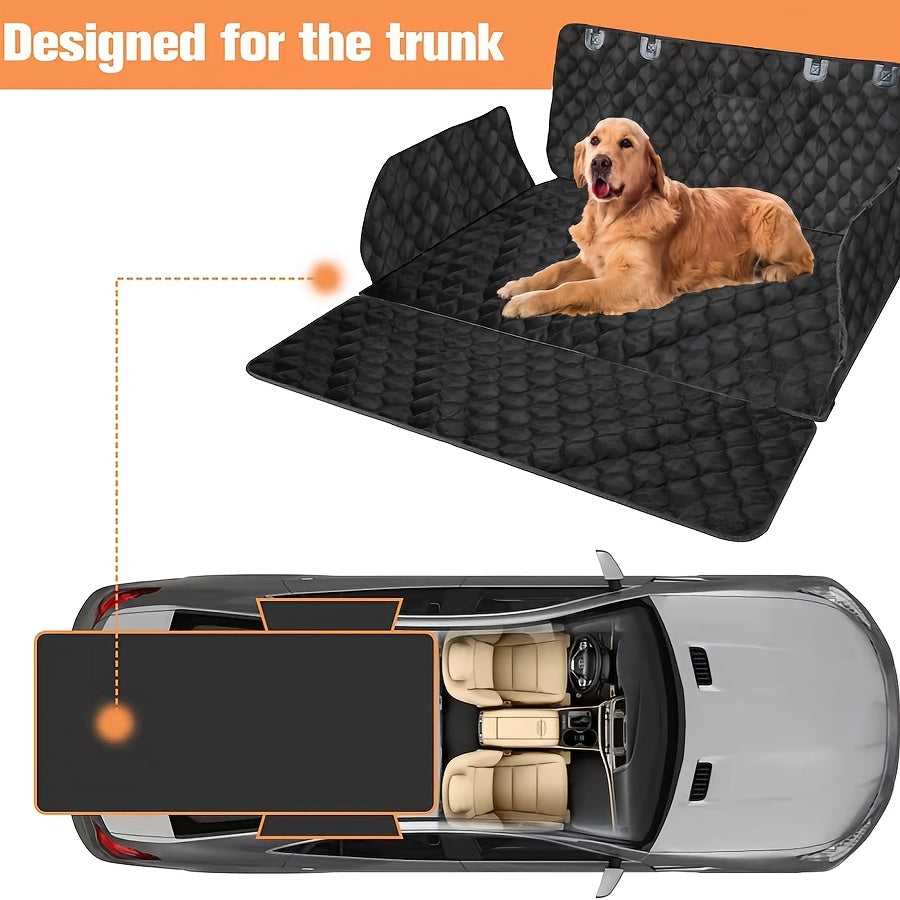 Dog Cargo Cover with Bumper Flap, Black Polyester Non-Slip Pet Trunk Mat for Compatible SUVs, Sedans and Vans, Everyday Travel Protector