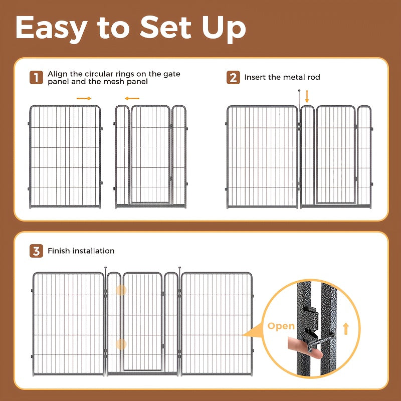 Dog Playpen 40 Inch in Silvery, Metal Pet Exercise Fence with Gate and 8, 16, 32 or 48 Panel Options for Indoor, Yard and RV Camping Use