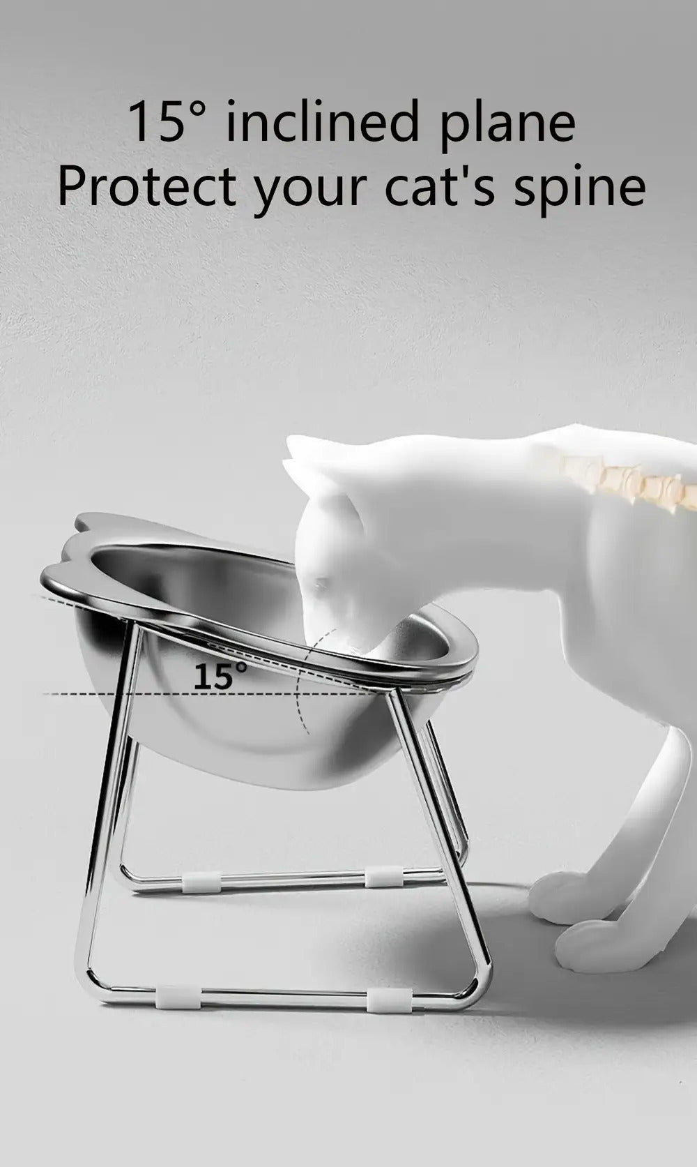 Stainless Steel Cat Ear Bowls with 15 Degree Tilted Elevated Stands, 2 Sets of Raised Pet Dishes for Everyday Food and Water