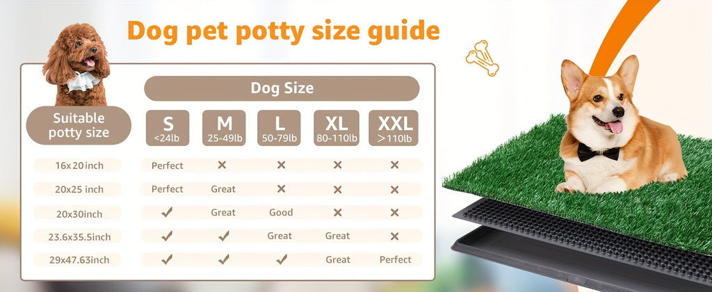 Reusable Grass Dog Potty with Tray and Two Turf Mats, 3-Layer Washable Puppy Training Toilet with Drainage for Apartments, Balconies and Outdoor Use