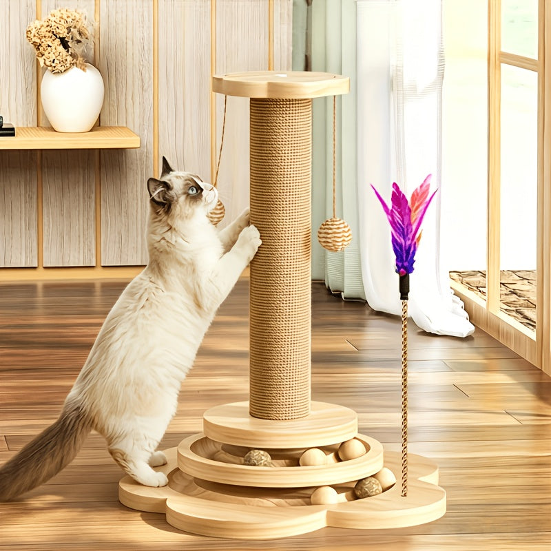 Wooden Cat Scratching Post for Indoor Cats, Mushroom and Dolphin Style Choices, Gray Velvet Scratcher and Separate Sisal Column Option