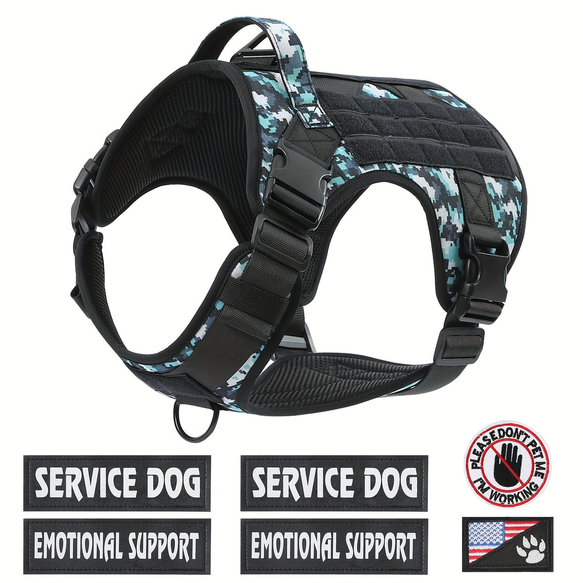 Tactical Pet Chest Harness in S, M, L and XL, Walking Gear with Black, Vibrant Blue, Khaki, Silvery Grey and Dark Pink Size-Specific Options