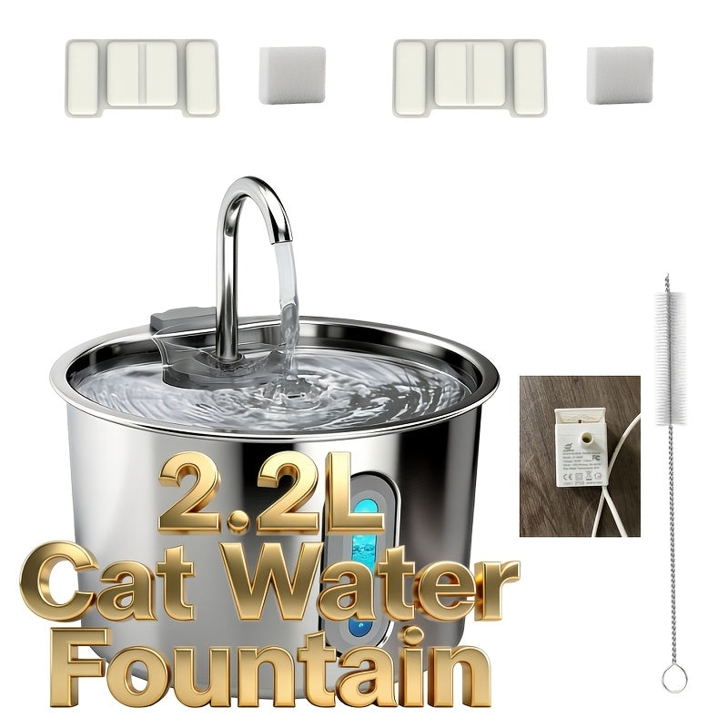 Filtered Cat Water Fountain 74.39oz, Stainless Steel Automatic Pet Drinking Dispenser with Quiet Pump for Cats and Dogs, Three Style Options