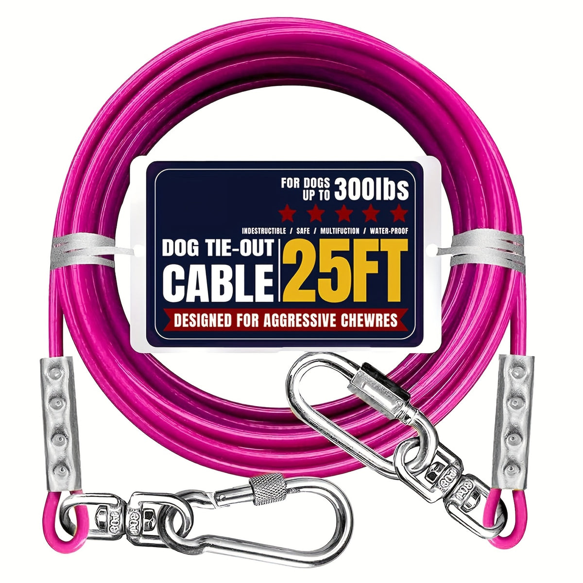Heavy Duty Dog Tie Out Cable with Swivel Hooks, Steel Wire Yard Lead for Supervised Outdoor Use, Blue, Magenta or Black in S, M and L Options