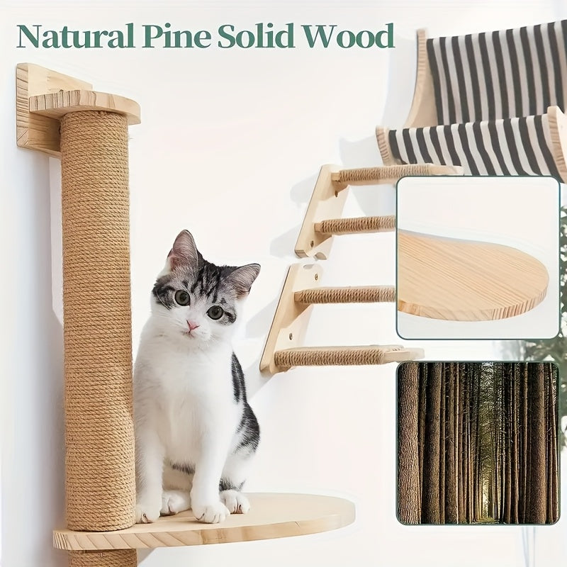 Wall Mounted Cat Scratching Post with Sisal Rope and Wooden Platform, Two-Stage Climbing Pole or Replacement Cat Bed Options for Indoor Cats