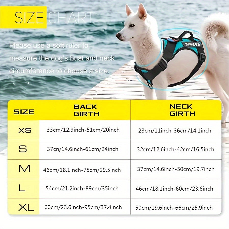 Dog Harness Vest with 5 Patches, Adjustable Reflective Oxford Walking Gear with Soft Mesh Lining for Small Medium Large Dogs, XS to XL