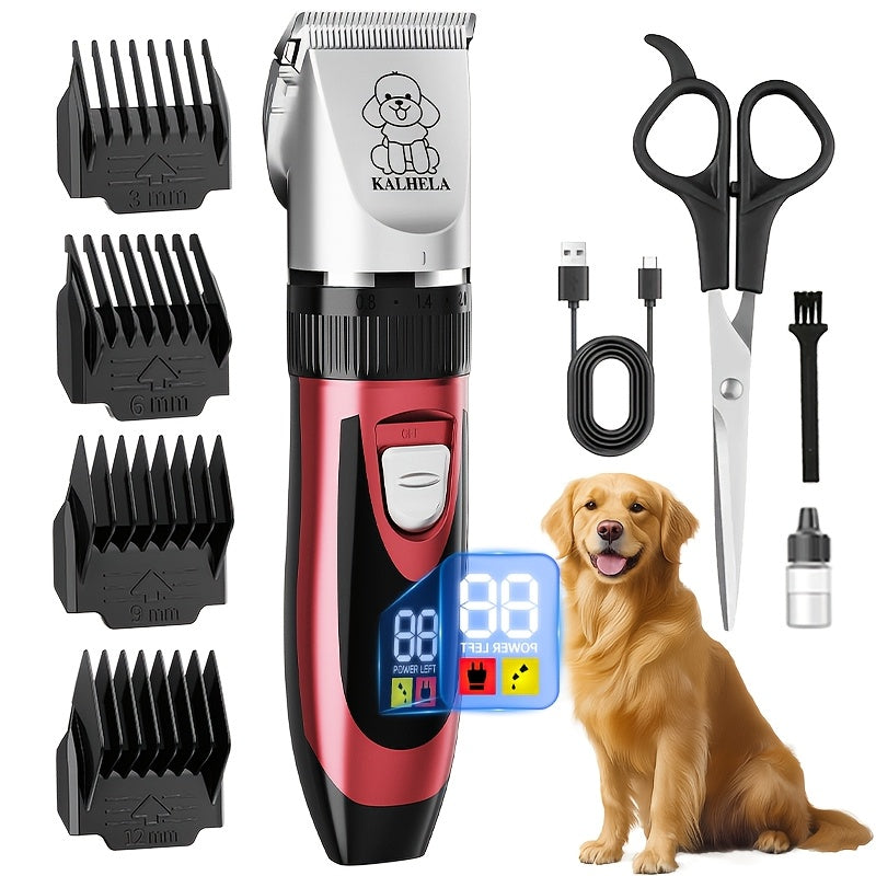 Rechargeable Dog Grooming Clippers Kit, Cordless Low-Noise Pet Hair Trimmer with Scissors and Comb for Small and Large Dogs and Cats